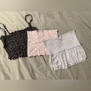 Hollister Floral Black, Pastel Pink, and Light blue Crop Tops